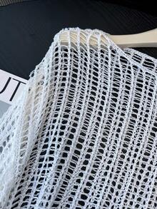 Sexy Design Hollow Out Knit Cover Up, Elegant Beach Vacation Sheer Cover Up Crop Top For Summer - White - View 6