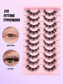 10 pares de cílios postiços Lina Charming para maquiagem dos olhos - cílios postiços 3D de vison sintético, volumosos e com efeito bagunçado, reutilizáveis para uso diário, trabalho, festas, encontros, viagens e muito mais. Disponíveis em diversos estilos: extensões de cílios, cílios gatinho, cílios naturais, cílios de desenho animado, meio cílio, conjuntos de cílios, tufos de cílios, cílios em tufos, cílios individuais, cílios inferiores, pontas de cílios, maquiagem para lash designer, livros sobre cílios, volume e muito mais. - Cílios Fluffy - Ver 4