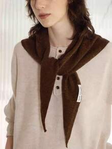 1pc Women's 100% Wool Winter Warm Scarf, Thick Soft Triangular Shawl Wrap - Brown - View 4