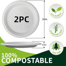 3/25/50个可堆肥圆形纸盘（白色/约26厘米） - 重型纸盘 - 由甘蔗纤维制成 - 适用于日常用餐、餐厅、家庭聚会、餐车、特殊活动、餐饮、婚礼、派对 - 防水、防油、微波炉加热、坚固、防切割。 - 彩色 - 查看 12
