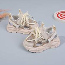 1双米色儿童运动鞋，夏季时尚女童网面鞋，男童休闲软底厚底运动鞋，镂空透气婴儿凉鞋 - 米色 - 查看 5