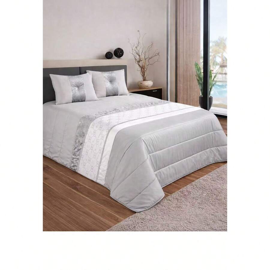 ELMA Decorative Quilt, With Cushion Filling Included, Top Quality Bouti Duvets, Comfortable And Durable, Suitable For A 135/150cm Bed, Size 250x260cm - GRIS - View 1