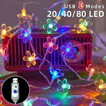 1pc 3/6/10M 20/40/80 LED USB Cherry Blossom Decorative String Lights For Garden, Home, Party, Holiday, Wedding, Path, Birthday, Country, Festival, All Season Decoration