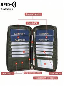 MIYIN 1 pieza Cartera de pasaporte con bloqueo RFID con patrón de avión creativo y bolsa con cremallera, apta para tarjetas de crédito/identificación/dinero en efectivo/pasaportes/vuelos/tarjetas bancarias, cartera de pasaporte multifuncional con cremallera para viajes, adecuada para hombres y mujeres, esencial para viajes, bolsa de viaje ligera, bolsa de equipaje, bolsa de lona, bolsa de noche, organizador de viaje de gran capacidad y durable, esencial para cruceros, vacaciones y viajes para hombres y mujeres - Verde Oscuro - Ver 7