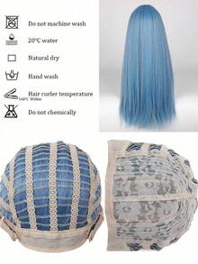One Piece Daily Style 26 Inch Fashionable Blue Long Straight Synthetic Wig With Bangs High Temperature Resistant Women's Daily Party Cosplay Wig School Wig - Màu xanh lam - Xem 10