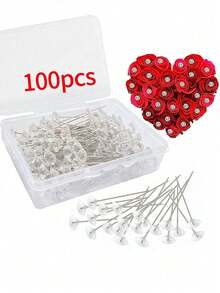 100Pcs Imitation Diamond Needles For Wedding Dresses, Fixed Needles, Illustrations For Wigs, Flower Picks, Pins, Valentine's Day Flowers Making Pins,DIY Craft, Jewelry Making And Sewing - 100 cái - Xem 9