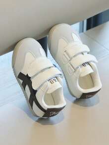 Kids' Two-Tone Casual Sneakers – Dual Adjustable Hook And Loop Straps, Faux Leather Upper, Lightweight Sole, Stylish Daily & School Toddler Footwear - Beige - View 2