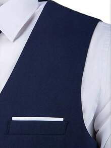 Men's 3-Piece Suit, Suit Jacket + Vest + Trousers, Business Casual, Stylish And Elegant, High-Quality Men's Suit, Suitable For Weddings, Business, Parties - 藏蓝色 - 查看 7