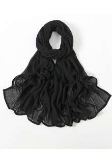 1pc Women Solid Color Viscose Headscarf, Soft Wide-Brim Scarf, Versatile Sun Protection Hijab, Suitable For Daily Wear - Black - View 11