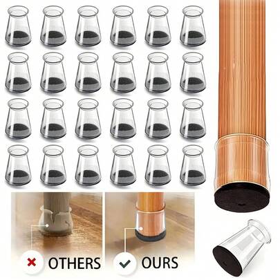 4/24/32pcs Round Chair Leg Floor Protectors With Felt Bottom, Suitable For Protecting Hardwood Floors From Chair Legs In Dining Room, Bar, Can Reduce Noise Without Scratching Floors. These Chair Leg Pads Are Made Of Transparent Material, Felt Pads For Floors, Also Can Reduce Noise.
