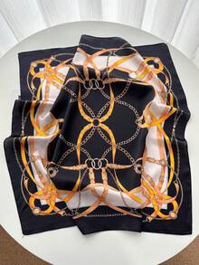 1 Stück 2026 Straßenmode Frühling/Sommer Bandana, modischer lässiger Kettengürtel bedruckter Faux-Seide 65*65cm Quadratischer Schal, Stirnband, Halstuch, Gürtel, Taschentuch, geeignet für Outdoor, Reiten, Dates, Reisen, Straßentanz, Partys, Livestreaming, Fotografie - Schwarz - Übersicht 3