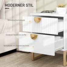 Bedside Table With 2 Drawers, Side Table, Nightstand With Gold Handles, Chest Of Drawers For Bedroom Or Living Room, 40 X 40 X 50 Cm, White - White - View 4