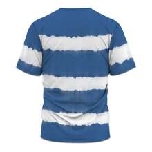 Plus Size Men's Fashionable White & Striped Ombre Print Short Sleeve T-Shirt, Casual Contrast Color Tee With Palm Tree Logo, Versatile For Daily Wear And Workout, Summer - Multicolor - View 4