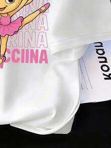 少女卡通图案印花圆领短袖T恤 - 白色 - 查看 5