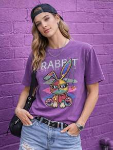 Laixton Men's Pattern T-Shirt Unisex Cotton Oversized T-Shirt Short Sleeve Retro Streetwear Casual T-Shirt Top Comfortable Washed Cotton T-Shirt - 別緻的紫色 - 查看 4