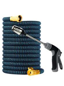 3/4" Expandable Garden Hose With American Standard Connector, Assembles Into High Pressure Water Gun With Multi-Spray Modes, Irrigation Supplies - B - View 2