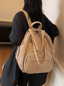 2-In-1 Khaki Backpack, Large Capacity Multi-Pocket Daypack For School & Travel - Multicolor - View 2