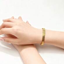 Women's Fashion Elastic Bracelet, Lightweight Luxurious Everyday Commute Accessory, Stainless Steel Elastic Bracelet, 18K Gold Plated Elastic Bracelet - Multicolor - View 13