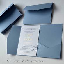 NIEWSPECIAL 25pcs Tri-Fold Pocket Wedding Invitation Envelopes, Engagement 15th Anniversary Birthday Baptism Minimalist Invitation Envelopes, 5*7 Inch Invitation Cards, DIY Invitation, Pocket Invitation, Customized Invitation - Sky Blue - View 5