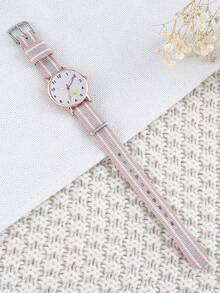 1pc Canvas Material Girl Cartoon Graphic Digital Children's Watch, Suitable For Back To School Season - Pink - View 5