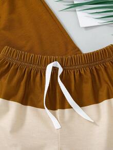 3pcs/Set Boys' Casual Solid Color Elastic Waist Drawstring Straight Leg Shorts, Spring/Summer - Multicolor - View 5