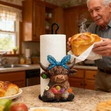 10.6 Inch Cast Iron Highland Cow Shaped Tissue Paper Holder - No Drilling Required, Surface Mount, Holiday Decor, Suitable For Kitchen, Bathroom And Party, Sturdy Iron Construction, Thanksgiving Celebration, Mother's Day Gift Decor - Blue - View 8