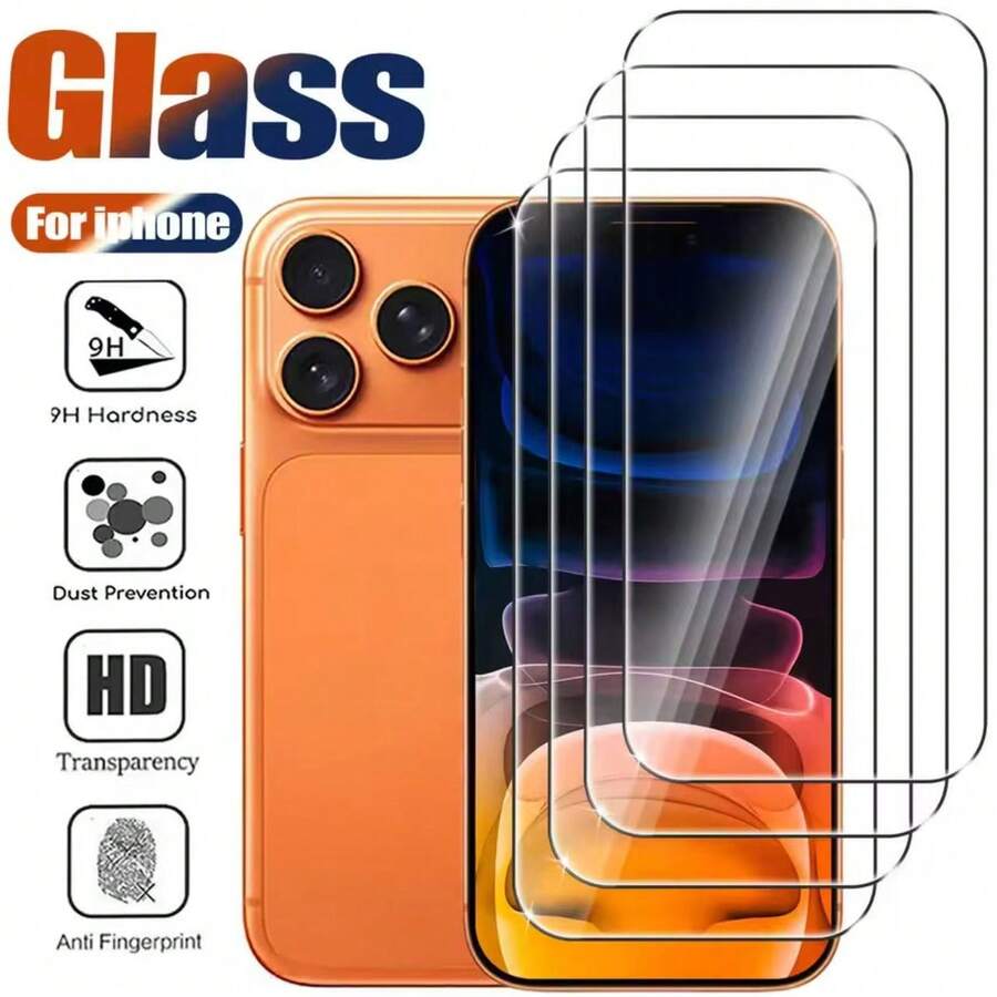 4Pcs Tempered Glass Compatible With IPhone 17 Pro Max 17 Air Screen Protector Compatible With IPhone 16 15 14 13 11 Pro 15 Plus Protective Glass - Clear - View 1