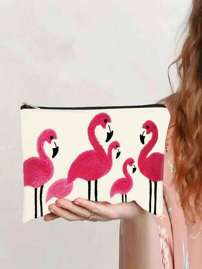 1pc Double-Sided Flamingo Print Cosmetic Bag - A Creative Gift For Women, A Zippered Clutch Bag, A Small Coin Purse For Ladies, A Travel Essential Organizer Bag, A Suggested Storage Bag For Colleagues. Makeup Bag Make Up Organizer Makeup Storage Wash Bag Toiletry Travel Bag
