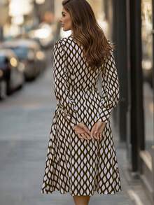 Women's Elegant Spring/Summer Plaid Print Casual Party Dress, Long Sleeve Design, Suitable For Dates - Black - View 11