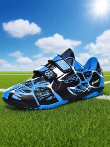 Teenage Football Shoes, Campus Student Sports Football Shoes, Football Training Shoes, Football Match Shoes, Studded Non-Slip, Hook And Loop Easy To Wear (Camouflage Pattern On Shoe Upper, Pattern On Tongue, Asymmetrical Hook And Loop Letters, Random Delivery) - Blue - View 11