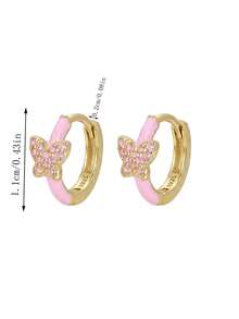 Artepollo 1pc 925 Sterling Silver Hypoallergenic Butterfly Hoop Earrings With Pink Cubic Zirconia, Sweet & Cute, Gift Box Packaging, Elegant & Refined, Suitable For Daily Wear Or Festivals, Gift For Girls, Friends, Back To School, Christmas, New Year - one-size - View 4