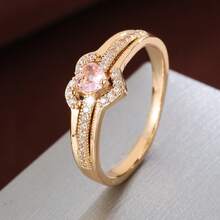 1枚优雅心形立方氧化锆镶嵌时尚戒指，情人节礼物 - 彩色 - 查看 22