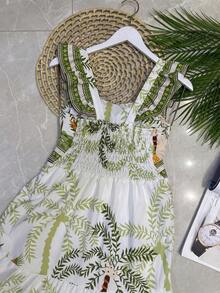 Long Dress With Print, Lined, With Built-In Bra Cups, Made Of Pretty, Fashionable Crepe Fabric. - Lemon/Orange - View 2