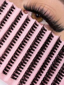 10 Trays/200 Clusters Pink Base, Cluster Style, D-Curl Flared, 3D Flip, Soft & Comfortable, Reusable, DIY Cluster Eyelash Extension Kit, Mixed Fluffy Soft, Cluster Segmented Pointed C-Curl Eyelash Extension, Can Create Cat Eye Makeup, Natural & Elongated, Elegant & Luxurious, Fluffy & Dense Makeup, Presents Beautiful Eyelash Effect - D - View 1