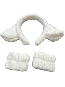 3pcs/Set Women's Elegant Minimalist Velvet Leopard Print Cat Ear Headband, Crystal Velvet Wristband, Daily Makeup & Commute Accessories - Black - View 13