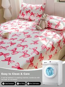 1件卡哇伊蝴蝶结印花超柔软床笠 - 仅含床垫保护套，可机洗，适合可爱、简约、清新、INS风等多种风格，提升卧室时尚感，多种尺寸（特大/大号/标准双人/单人），适用于家庭/宿舍/公寓/客房/度假租赁及送礼。 - 彩色 - 查看 7