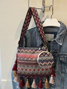 New Fashion Simple Shoulder Bag For Women, Trendy Retro Crossbody Tote Bag, Large Capacity & Versatile - Red - View 6