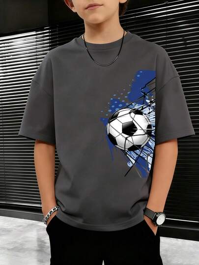 Tween Boys' Graphic Print Short Sleeve T-Shirt, Student Youth Casual Summer Top