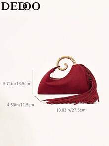 Dedoo 2025秋冬新款复古高品质晚宴包，时尚优雅流苏手提包 - 紅色 - 查看 3