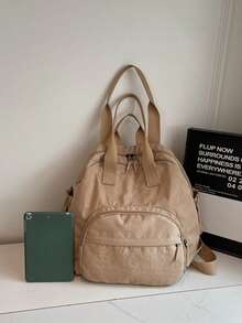 2-In-1 Khaki Backpack, Large Capacity Multi-Pocket Daypack For School & Travel - Multicolor - View 5