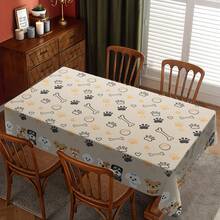 1 Stück Tischdecke für Hundeliebhaber mit Hundepfoten-Allover-Muster, lustiger haustierfreundlicher Küchendekoration Tischdecke - Khaki - Übersicht 2