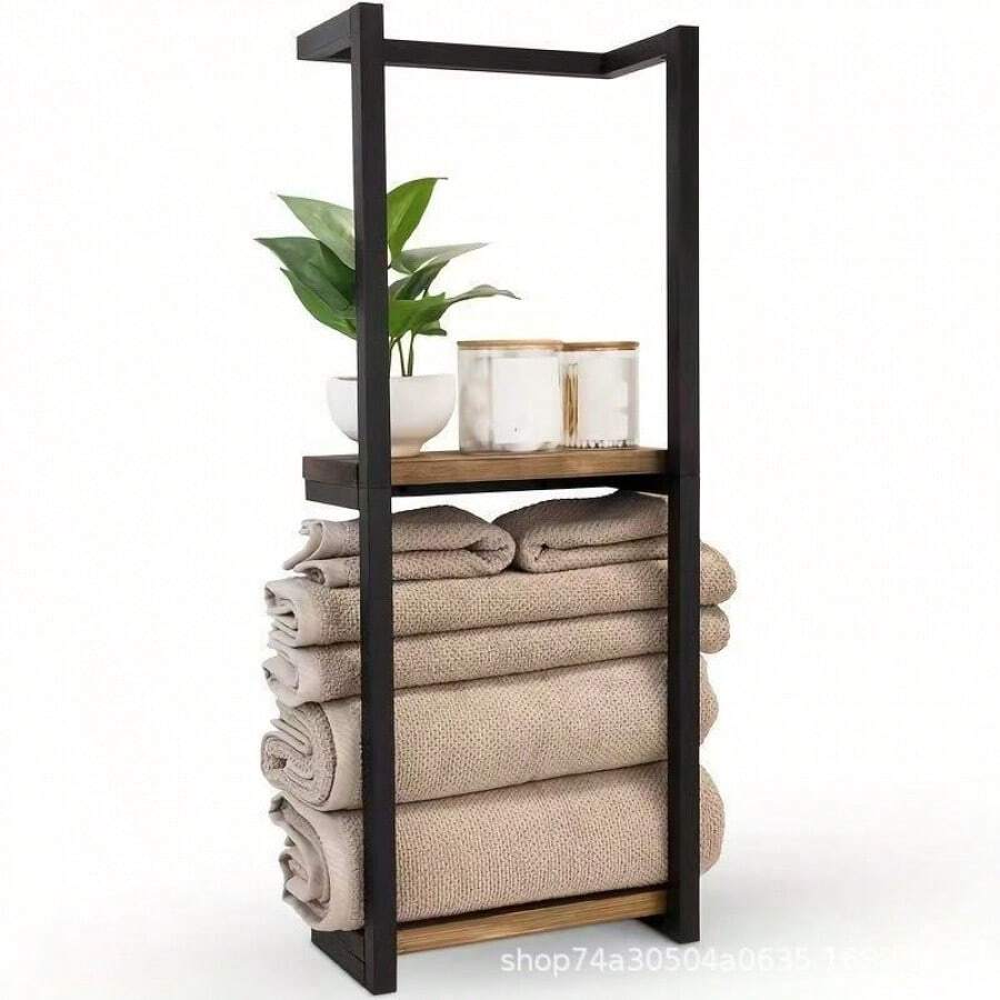 Bathroom Towel Rack With Storage Shelf Wall-Mounted Towel Organizer Modern Bathroom Blanket Rack - 1 Piece - View 1