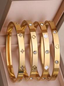 4 件/1 件优雅锆石镶嵌不锈钢女士手链，金色，适合日常佩戴，馈赠朋友的绝佳礼物 - 鑲鑽手鐲 - 查看 15