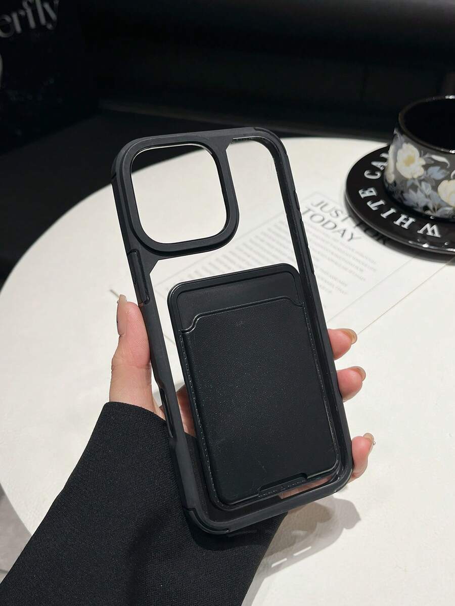 A Card Wallet-Style Four-Drop-Proof Acrylic TPU Soft-Edged Phone Case, Compatible With IPhone, Men's Phone Case - Black - View 1