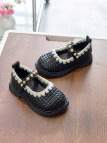 New Round Toe Furry Loafers, Thick Sole Mary Jane Shoes - Black - View 3