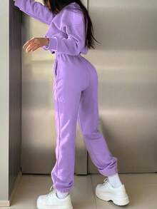 Women's Oversized Sweatshirt & Joggers 2-Piece Set Casual Loungewear (5 Colors) Cozy Fleece Lined Tracksuit Black Casual Sportswear Set For Daily Wear Burgundy Red Oversized Sweatsuit 2-Piece Loungewear Set Burgundy Red Fleece Lined Tracksuit Women's Oversized Fit Winter Activewear - Màu tím - Xem 4