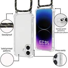 1个透明软壳，带气垫和可调节挂绳，防摔，解放双手，兼容 17/16 Pro Max/16 Plus/16 Pro、Pixel 9 Pro XL/Pixel 7 A/6 A、Note 11 Pro/13 Lite、Galaxy A56/A55 5G、Galaxy S24 FE/S24/S25/S25 Plus/S25/S26 Ultra/A17/A16/A36/A26以及其他安卓机型，自用或送礼皆宜。 - 無色 - 查看 5