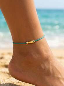Fashionable Minimalist Woven Fish Adjustable Anklet, Suitable For Daily Wear And Beach Vacation, Gift - Gold - View 1