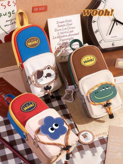 1pc Cartoon Dinosaur & Kitten Design Pencil Case, Multi-Functional Student Stationery Pouch, Large Capacity Storage Bag, Detachable DIY Pen Bag, Back To School Gifts For Kids