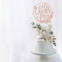 Mis Quince Años Adorno para Tarta, Feliz 15 Años, Adorno para Tarta de 15 Cumpleaños, Hello 15, Decoración de Fiesta de Cumpleaños 15 (Oro Rosa con Purpurina) - Brillo de oro rosa - Ver 5